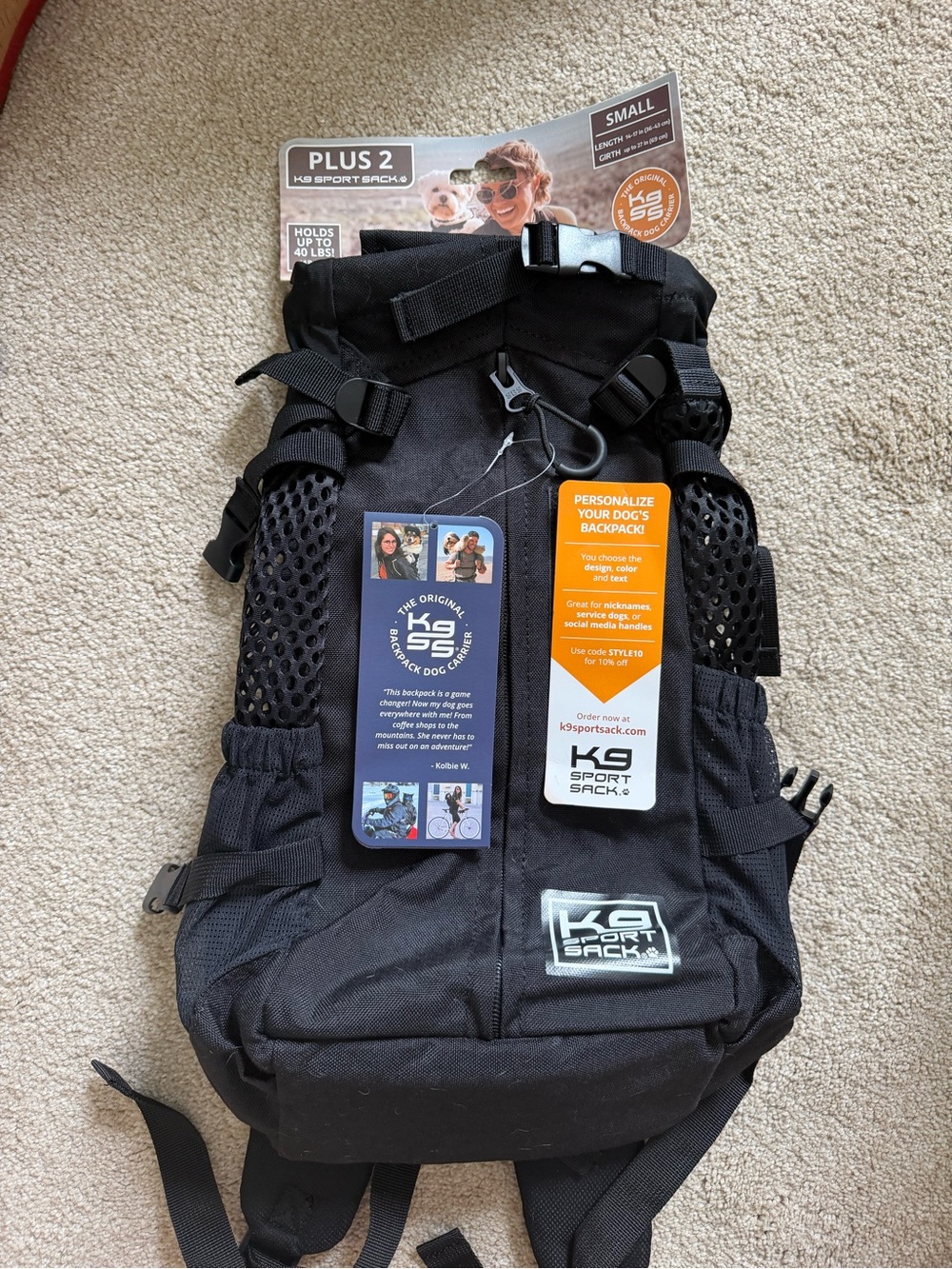 K9 Sport Sack PLUS 2 Small Black Dog Carrier Backpack